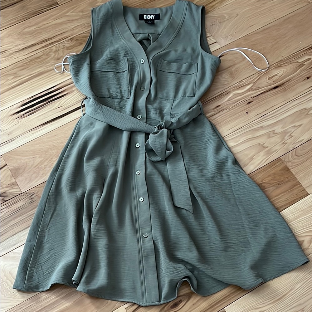 DKNY Green Sleeveless Tie Front Sundress